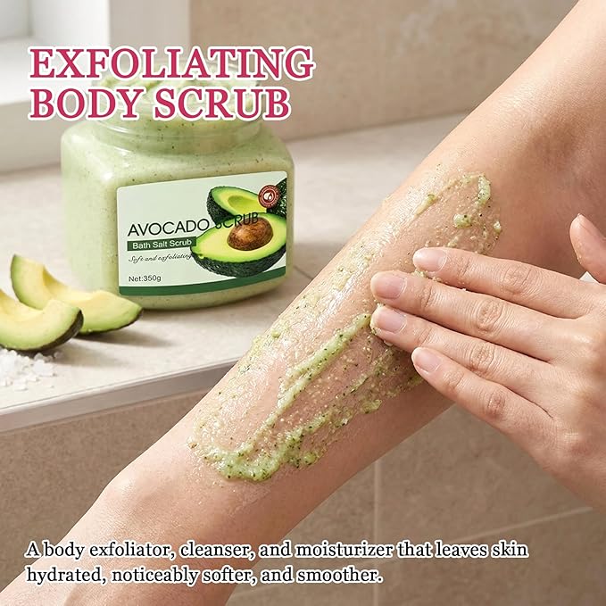 Avocado Body Exfoliator, Deep Cleaning Exfoliating Body Scrub, Moisturizing Nourishing Salt Rose Body Scrub, 350 g