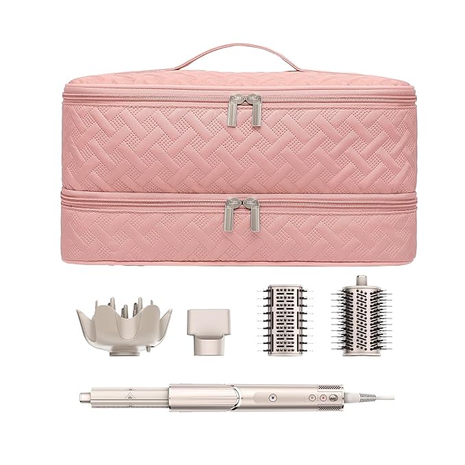 Double-Layer Travel Carrying Case for Revlon One-Step Hair Dryer Brush/Volumizer Styler Shark FlexStyle Attachment Portable Storage Organizer Bag Hair Tools Travel Bag (Pink)