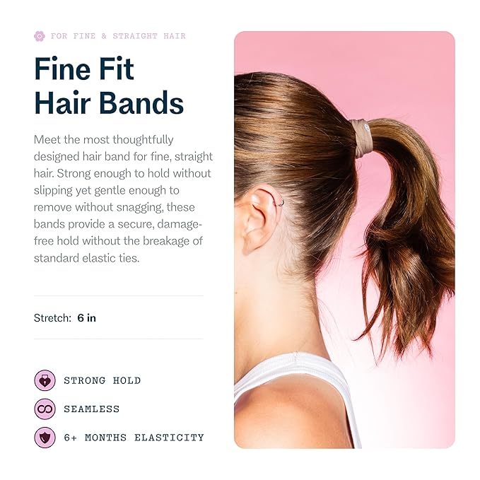 Gimme Beauty Fine Hair Elastic Bands - Slim-Fit Elastic Ties for Fine, Brittle, or Bleached Hair - No-Dent, Gentle-Grip Ponytail Holders for All-Day Comfort - 12 Pack, Assorted Colors