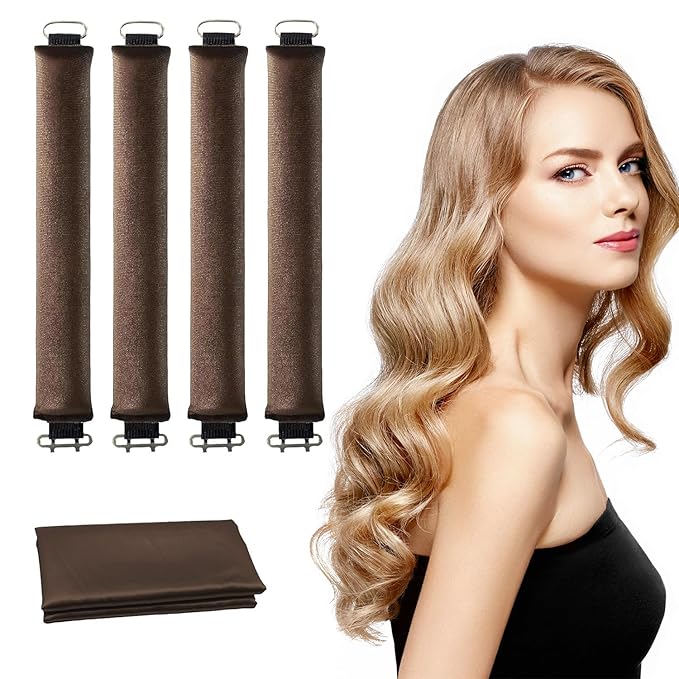 Heatless Hair Curlers, Satin Foam Rollers, Overnight Curling Rods for Long Hair, 5 Count (Brown)