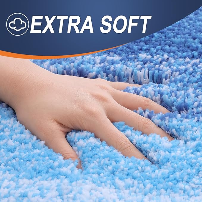 OLANLY Bathroom Rugs Sets 3 Piece, Soft Absorbent Microfiber Bath Mats and U-Shaped Contour Toilet Rug, Plush Shaggy Bath Mat Set for Bathroom (36"x24"+24"x16"+24"x20", Light Royal Blue)