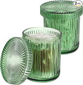 Hipiwe 2 Pcs Qtip Holders Bathroom Dispenser Glass Apothecary Jars with Lids Cotton Swab Holder Bathroom Canisters for Cotton Swabs Balls Round Pad, Vanity Organizer and Storage Decor, Green