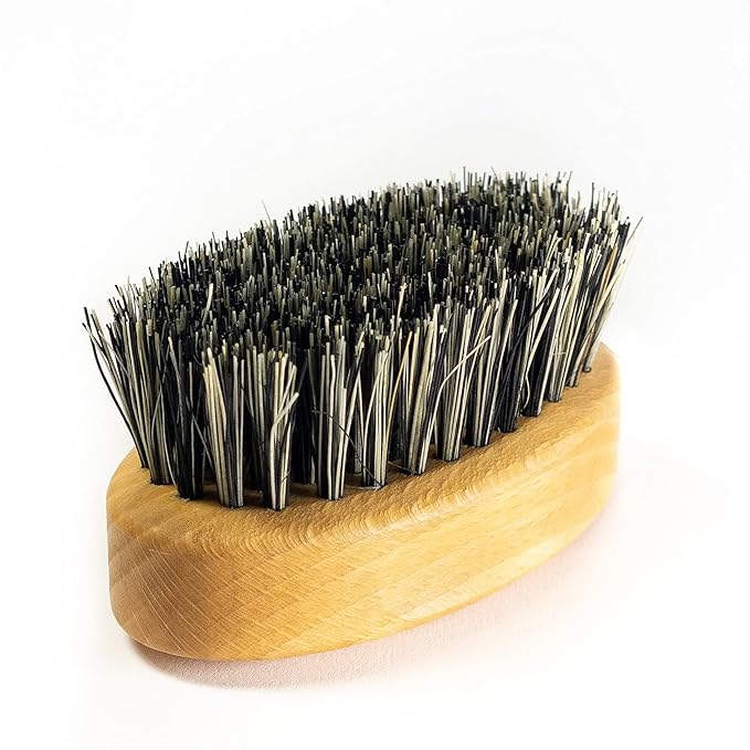 ZilberHaar - Elemental Beard Brush for Men and Mustache Brush - Stiff Natural Bristles and Beech wood - 100% Animal free - Made in Europe - 3 inches long
