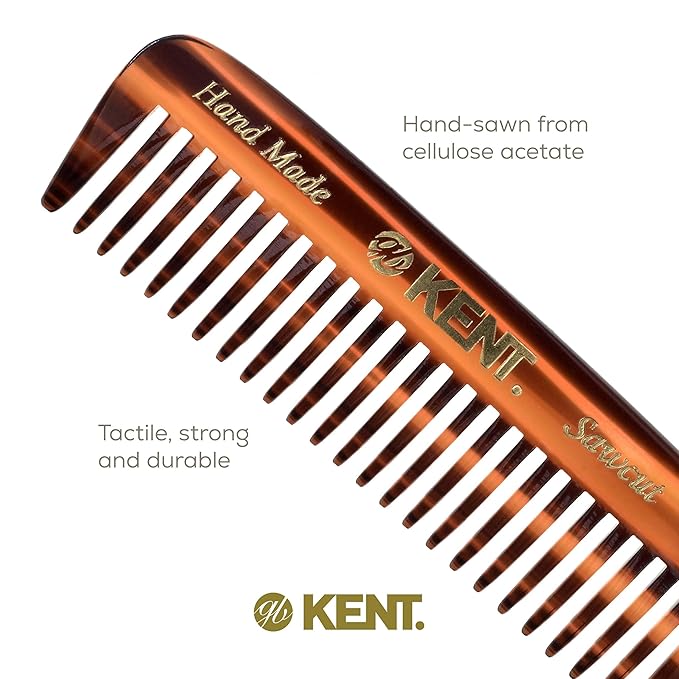 Kent 93T Wide Tooth Men's Comb, for Mustache and Beard ideal for Facial Hair, Small Pocket Sized Travel Detangler Comb, Saw-Cut Hand polished Made in England