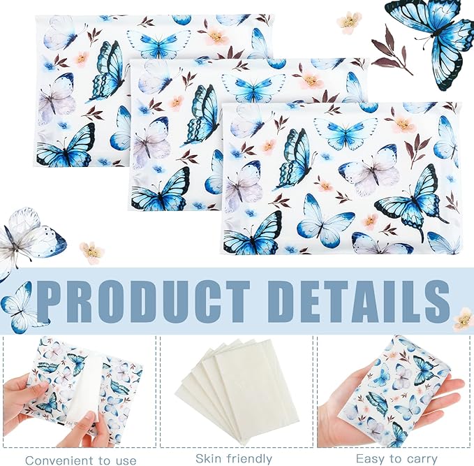 Geyee 50 Packs Tissue Travel Size Facial Paper Napkins Travel Packs Disposable Pocket Tissues for Wedding Guest Traveling School Purse Home Supplies, 500 Sheets 3 Ply(Vintage Butterfly)
