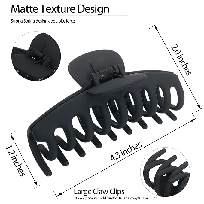 OWIIZI Large Hair Claw Clips for Women 4.3" Matte Leopard Jumbo Hair Clips Non-Slip Ponytail Barrette Strong Hold Claw Clips for Girls Long Thick Hair (4Packs)