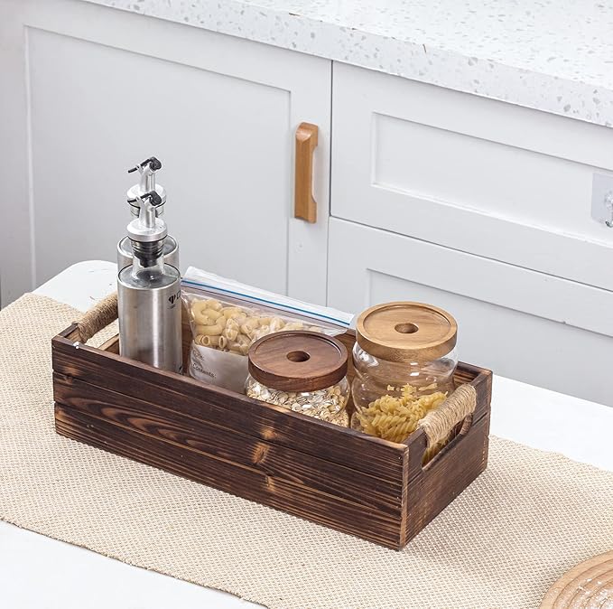 TIMRIS Rustic Wooden Box, Toilet Paper Holder, Farmhouse Bathroom Decor, Toilet Tank Basket, Decorative Storage Container (Rustic Brown)