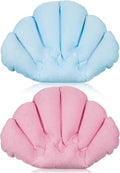 2 Pieces Inflatable Bath Pillow with Suction Cups, Terry Cloth Covered Bath Pillow Shell Shape Bathtub Spa Pillow Comfortable Soft Bath Cushion, Neck Support for Bathtub, Hot Tub, Home Spa Tub