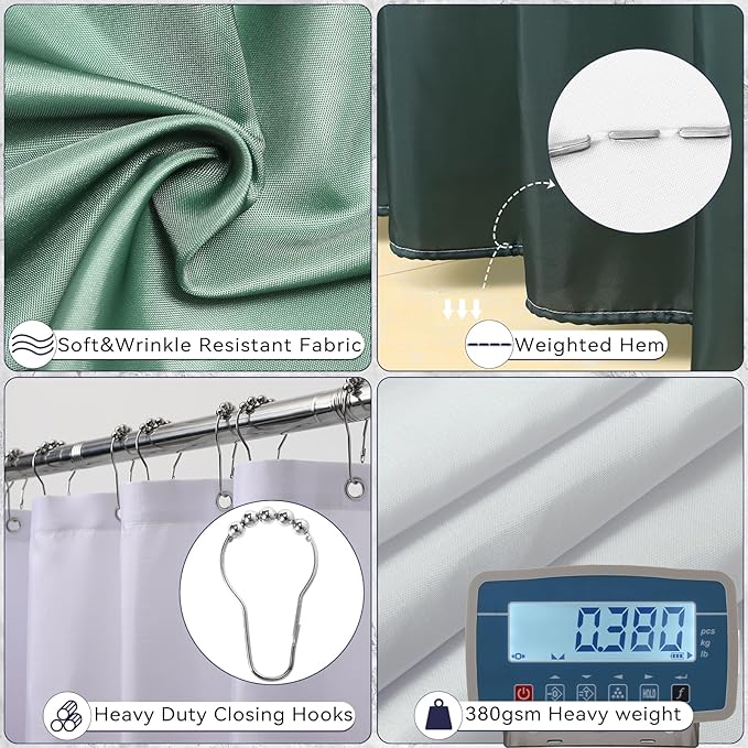 Dark Green Bathroom Accessories Set with Shower Curtain and No-Slip Bath Rugs,24PC Bath Sets with Trash Can, Toothbrush Holder, Cup, Soap Dispenser, Tray, Soap Dish, Toilet Brush, Qtip Holders