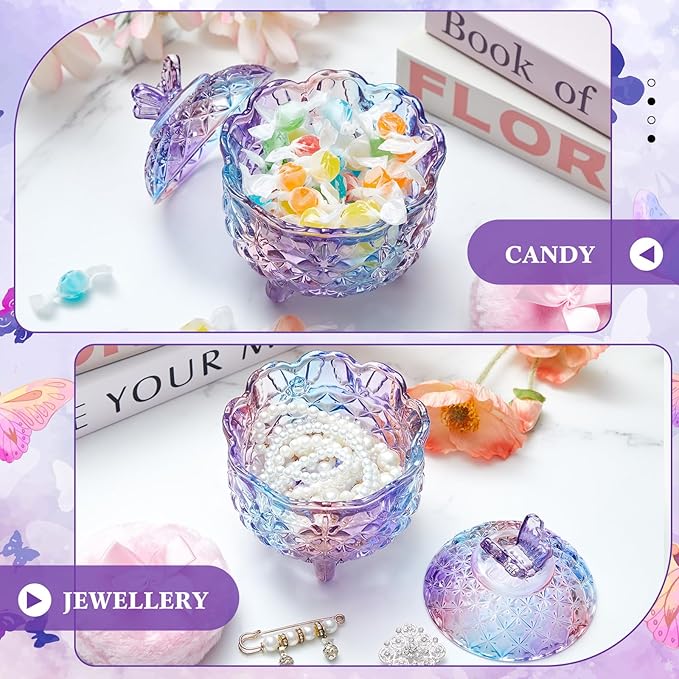Tioncy 3 Pcs Large Body Powder Puff and Container Powder Container with Puff Crystal Case Soft Washable Reusable Velour Face Body Glitter Wet Dry Makeup Gift(Butterfly, Pastel)