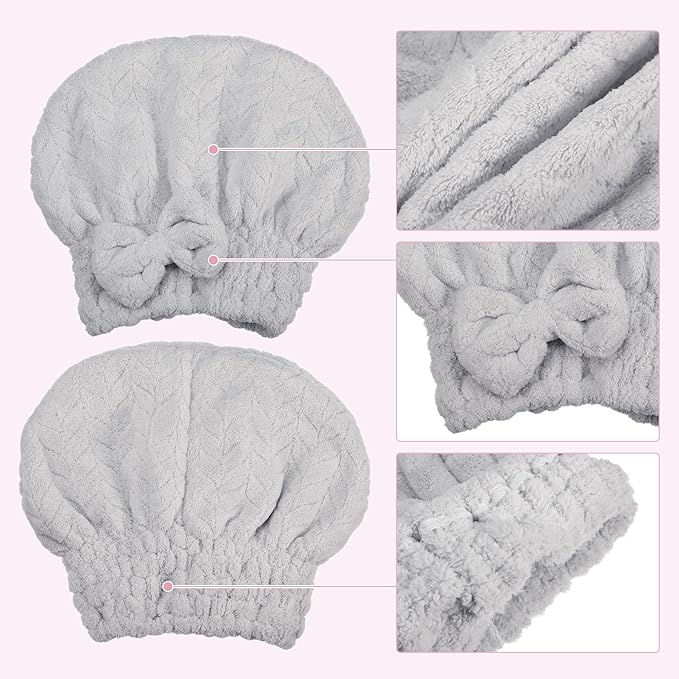 VOCOSTE Diamond Shape Hair Drying Towel Dry Cap, Quick Drying, Lightweight Strong Absorbent, for After Bath Drying Hair, Gray