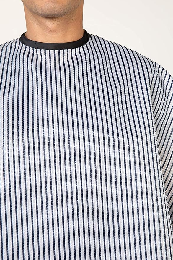 Betty Dain Seersucker Classic Barber Cutting/Styling Cape, Classic Seersucker Stripe, Soft, Machine Washable Nylon Fabric, Repels Hair, Snap Closure at Neck, Black/White Stripe, 45 x 54 inches