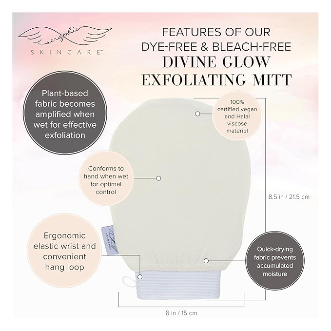 Seraphic Skincare Divine Glow Exfoliating Mitt (2pcs) – 100% Vegan Viscose Traditional Body Scrub Glove Kessa Korean Washcloth – Body Exfoliator for Self-Tan Removal & Keratosis Pilaris