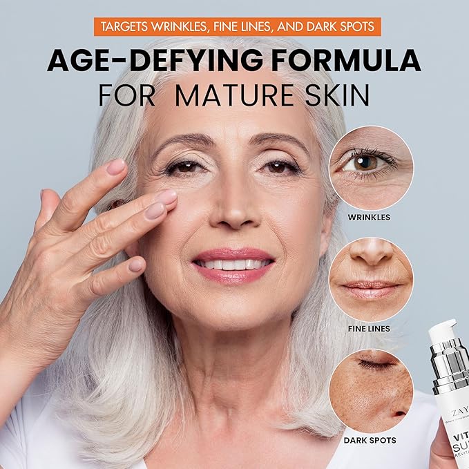 Super Vitamin C Face Serum for Mature Skin: Hydrating Brightening Formula - Vitamin C, Hyaluronic Acid, Vitamin E, Caffeine - Face Lift Serum for Wrinkles, Dark Spots - 1.7 fl. oz.