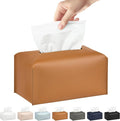 Long Tissue Box Cover, PU Leather Tissue Holder Rectangle, Facial Paper Organizer, Modern Dispenser for Bathroom, Kitchen, Home, Office, Tabletop (1, Brown, Short)