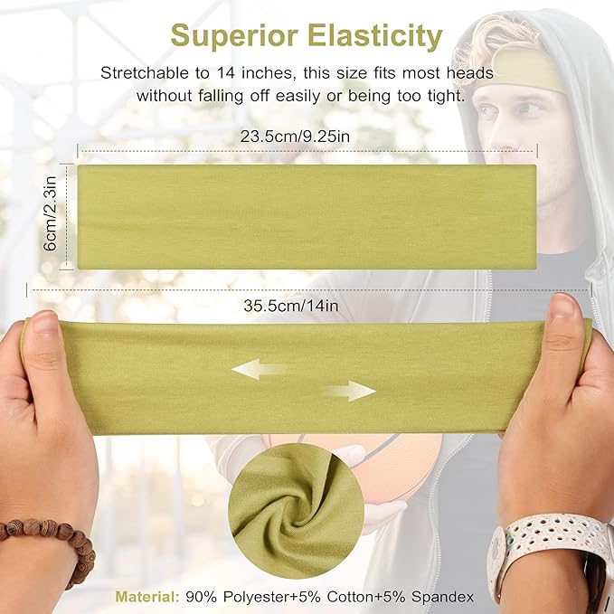 Headbands for Women, 8pcs Stretchy Non Slip Soft Cotton Cloth Hair Bands for Sports, Workout, Yoga and Running