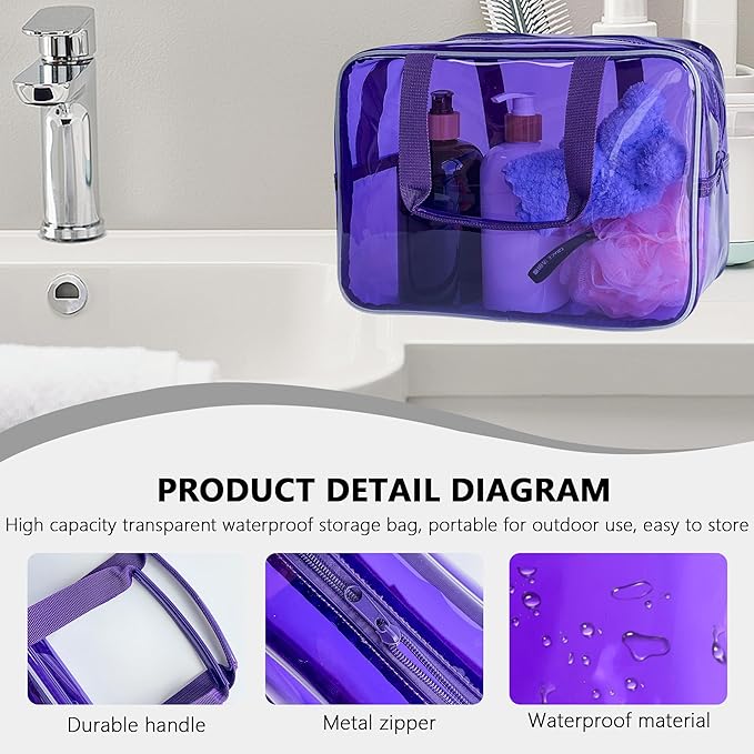PVC Clear Pure Color Transparent Large Zipper Cosmetic Pouch Travel Makeup Cosmetic Bag with Handle for Travel Bathroom Toiletry Organizer (A23014-101-6)