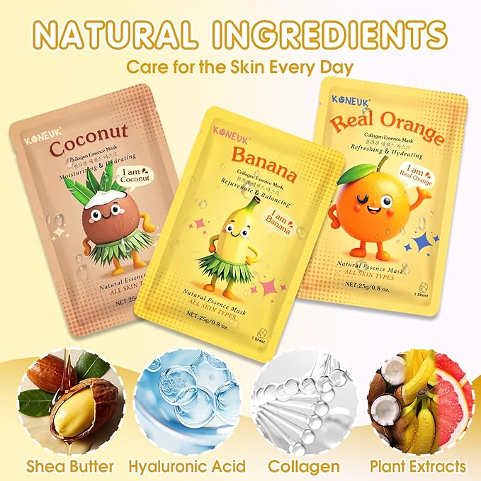 126 Pack Sheet Hydrating Face Masks Skincare for Women, Bulk Fruit Face Mask Skin Care for Kids, Facial Masks Set for All Skin Types, Easter Basket Stuffers, Spa Party Supplies for Girls Teens