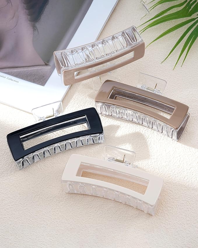 Molans 5Inch Large Hair Claw Clips 4 PCS for Women - Acrylic Hair Accessories for Thick Hair and Long Hair, Big Strong Durable Hair Applique, Oversized Non-slip Rectangle Butterfly Jaw Hair Clips