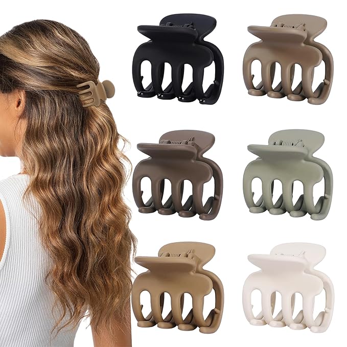 Hair Clips for Women 6 Pack Small Claw Clips, No Slip Strong Hold Hair Clips for Thin Hair, Matte Hair Accessories for Women and Girls, Everyday Styling (Regular)