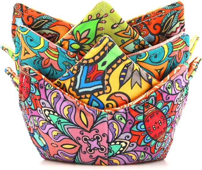 Cotton Microwavable Bowl Cozy, Microwave-Safe Hot Bowl Holders, Soup Bowl Cozy Bowl Hot Pads (D)