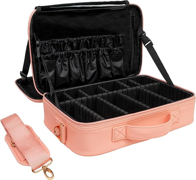 Carrywell Makeup Bag Travel Case 2-Pack, Not-Made In China, Train Case for Cosmetics, Portable Beauty Organizer, Cosmetic Storage Bag With Adjustable Dividers For Make Up and Brushes