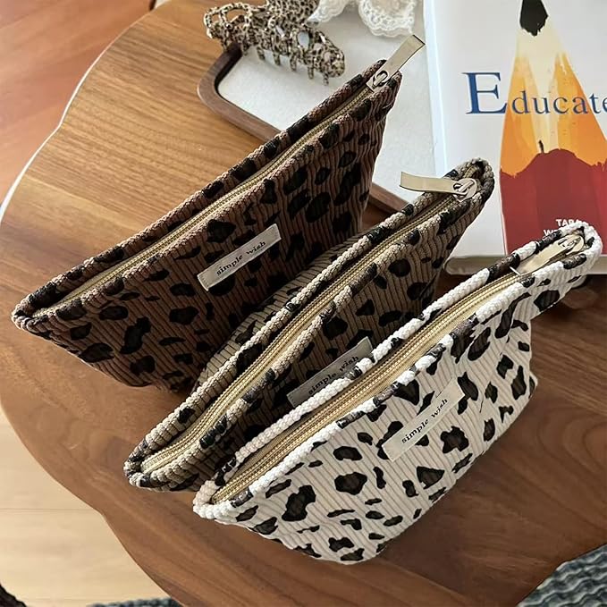 Wudygirl Leopard Makeup Bag Travel Cosmetic Bag for Women Small Makeup Pouch Zipper Cosmetic Pouch Handbag Aesthetic (Coffee Leopard)