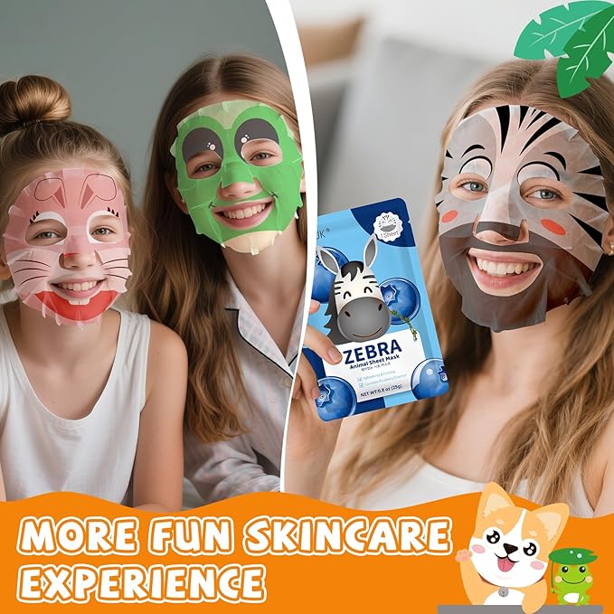 9 Pack Animal Face Masks Skincare for Kids, Bulk Sheet Hydrating Face Mask for Kids Skin Care, Collagen Face Mask for Teens Women, Easter Basket Stuffers, Spa Party Gifts for Teen Girls