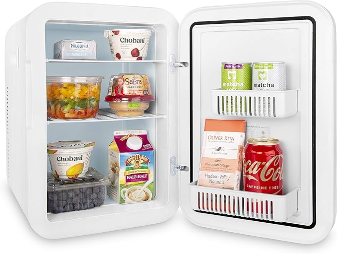 Cooluli 20L Mini Fridge For Bedroom - Car, Office Desk & College Dorm Room Glass Front Digital Temperature Control 12v Small Refrigerator for Food, Drinks, Skin Care, Beauty Breast Milk (Blue)