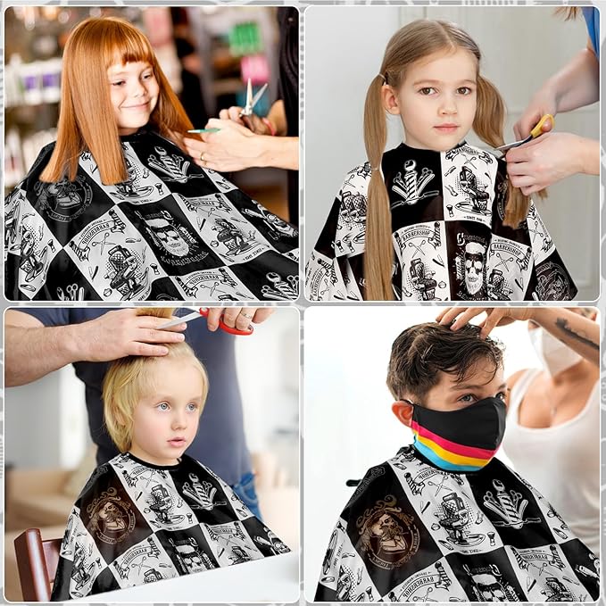 FEBSNOW Hair Cutting Cape Kit,Professional Barber Cape with Neck Duster Brush for Adults Waterproof Salon Cape with Adjustable Closure Snap Salon Barber Supplies 47x55 Inches(Black and White Plaid)