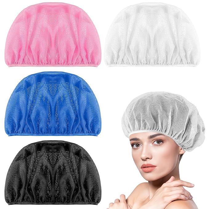 4 Pcs Mesh Sleep Bonnets Cap for Women - Night Sleep Cap Dust-Proof Hair Net Hats for Bath Clean Wash Face