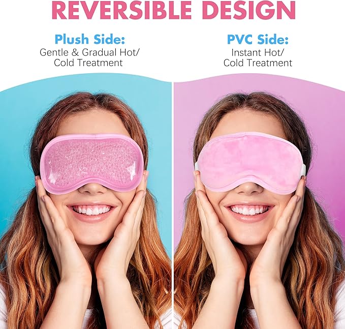 LotFancy Cooling Eye Mask, 2 Reusable Gel Eye Masks, Adjustable Bead Eye Mask, Hot Cold Eye Compress for Dry Eyes, Puffy Eyes, Dark Circles, Migraine, Stye Treatment