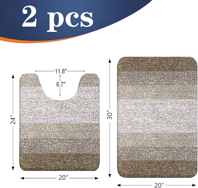 OLANLY Bathroom Rug Set 2 Piece, Soft Absorbent Microfiber Bath Mats and U-Shaped Contour Toilet Rug, Non-Slip, Machine Wash Dry, Plush Shaggy Bath Mats for Bathroom (30"x20"+24"x20", Coffe)