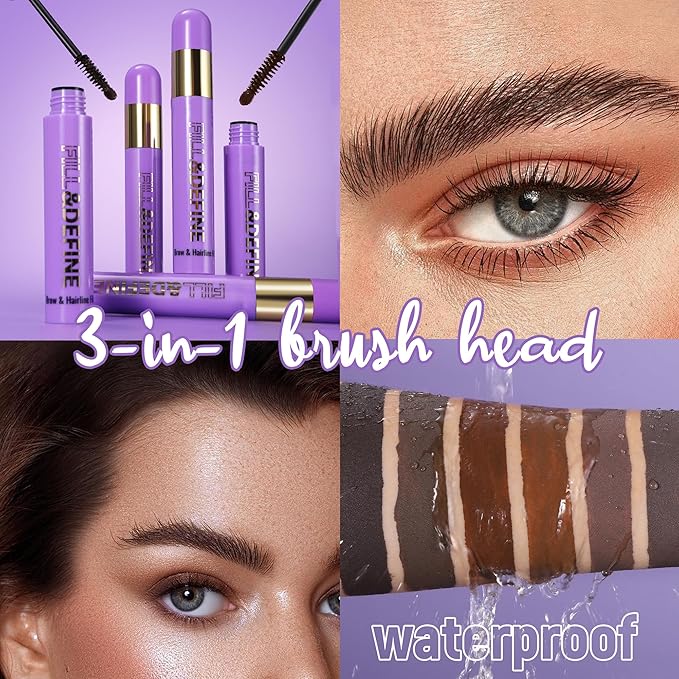 3 In 1 Hair Color Concealer Stick - Temporary Gray Hair Cover Up, Root Touch Up Hair Mascara with Precision Applicator, Waterproof Long Lasting for Eyebrows Beard Hairline 01# Brown