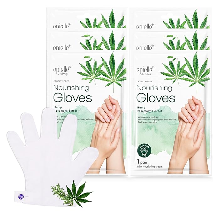 Epielle Nourishing Hand Mask 6 Pairs, Repair and Soften with Hemp & Rosemary Extract, Deep Moisturizing Gloves for Dry, Cracked Hands, Self Care Gifts for Women, Spa Kit, Easter Basket Stuffers