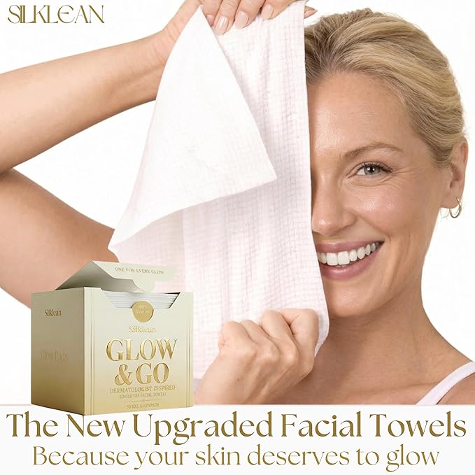 Glow & Go XL Disposable Face Towel 10x15 Inch, 100% Biodegradable Premium Towels for Fine Line Prevention & Radiant Skin, Chemical Free, 100 Count Two Month Supply, 2 Pack