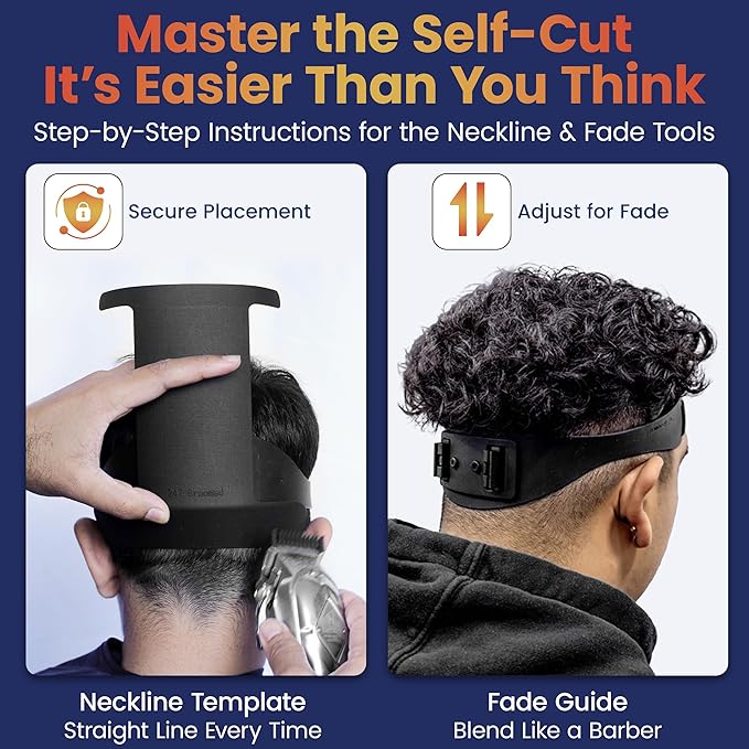 Self Haircut Kit for Men | 2Pcs SelfCut Guide for Men: Neckline Shaving Template & Fade Guide | Adjustable Size Hair Fade Tool & Stable Neck Line Up Tool | Hair Cut for Kids & Seniors