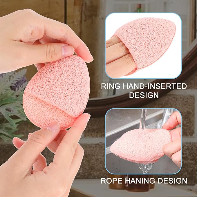 6pcs Face Sponges for Cleansing, Reusable Puff Facial Sponges for Face Wash Face Scrubber Exfoliating Pads Sponge with Finger Cot Suitable for Makeup Remover Washing Face All Skin Types