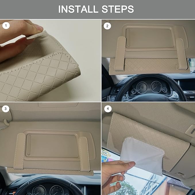 Car Sun Visor Tissue Holder, Car Napkin Holder, Premium PU Leather, Mask Holder for Sun Visor Vehicle, with Tissue Refill, Beige