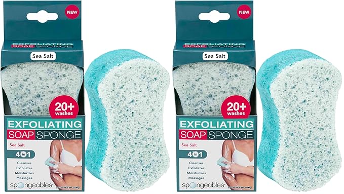 Spongeables Spongeables Exfoliating Body Wash in A Sponge, Sea Salt, Contains Avocado Oil and Vitamin E, Cleanse, Exfoliate, and Moisturize, 3.5 Oz, 20+ Washes, Pack of 2