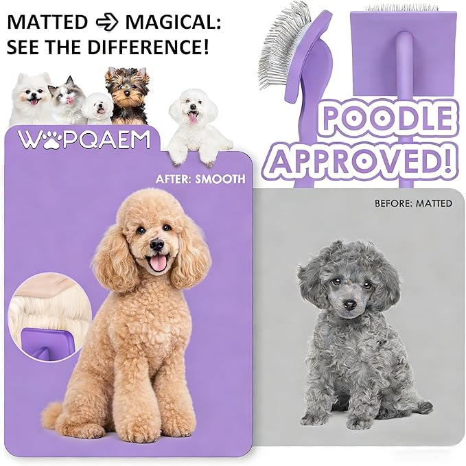 Slicker Brush for Dogs, Large Dog Brush to Long Haired Dogs for Poodles Doodles Goldendoodles Bernedoodles, Long Pin Grooming Kits to Dematting & Reducing Tangles and Fluff, Purple