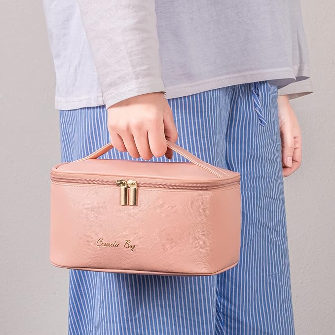 Meiyuuo Makeup Bag Large Cosmetic Bags for Women Girls Cute Travel Zipper Pouch Toiletry Organizer for Beauty Essentials Waterproof (Bright Blue)