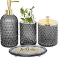 Jenseits Gray Bathroom Accessories Set, 4 Pcs Glass Bathroom Accessory Sets