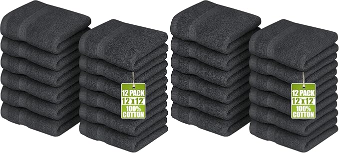 Utopia Towels 24 Pack Premium Wash Cloths Set, 12 by 12 Inches, 100% Cotton Ring Spun, Highly Absorbent and Soft Feel Essential Washcloths for Bathroom, Spa, Gym, and Face, Grey