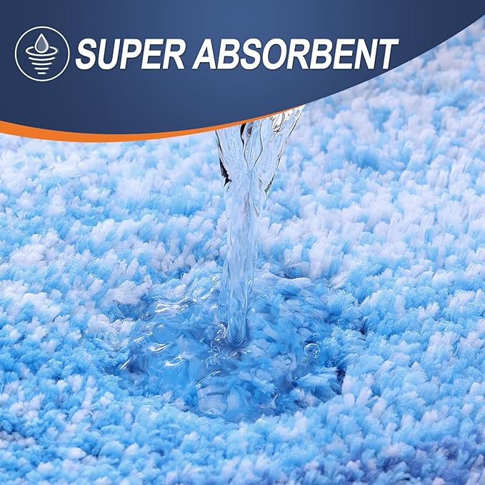 OLANLY Bathroom Rugs Sets 3 Piece, Soft Absorbent Microfiber Bath Mats and U-Shaped Contour Toilet Rug, Plush Shaggy Bath Mat Set for Bathroom (36"x24"+24"x16"+24"x20", Light Royal Blue)