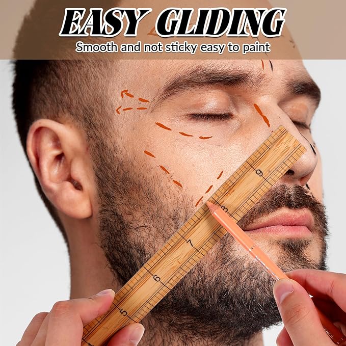 Beard Shaping Tool, 12Pcs Barber Pencil with 2 Sharpener, Skin Tone Beard Pencils Magic Hairline Pencil for Lineup Edge Hair Design Shaping Trace Makeup