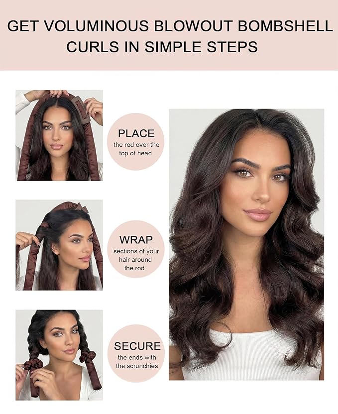 Heatless Curls Overnight Hair Curler to Sleep In Soft Jumbo Hair Rollers for Long Hair Blowout Look No Heat Overnight Curls, Satin Large Flexi Rods for Big Curl Heatless Curling Rod Set with Clip