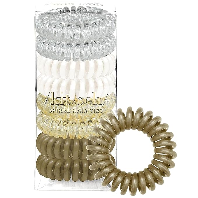 Kitsch Spiral Hair Ties for Women – Coiled Plastic Hair Ties No Damage, Ponytail Holders for Thick and Thin Hair – Creaseless and Dent-Free, Phone Cord Style | Ideal Gifts for Women - Blonde, 8Pcs