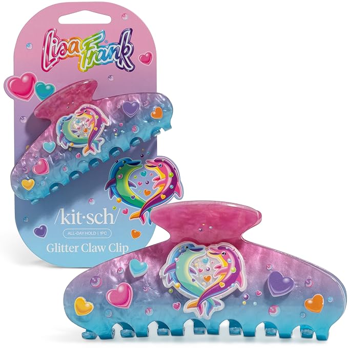 Lisa Frank x Kitsch Glitter Hair Clip for Women – Secure Hold Claw Clip | Sparkly Hair Accessories with Strong Grip, Recycled Acrylic | Ideal Gifts for Women - Dancing Dolphins