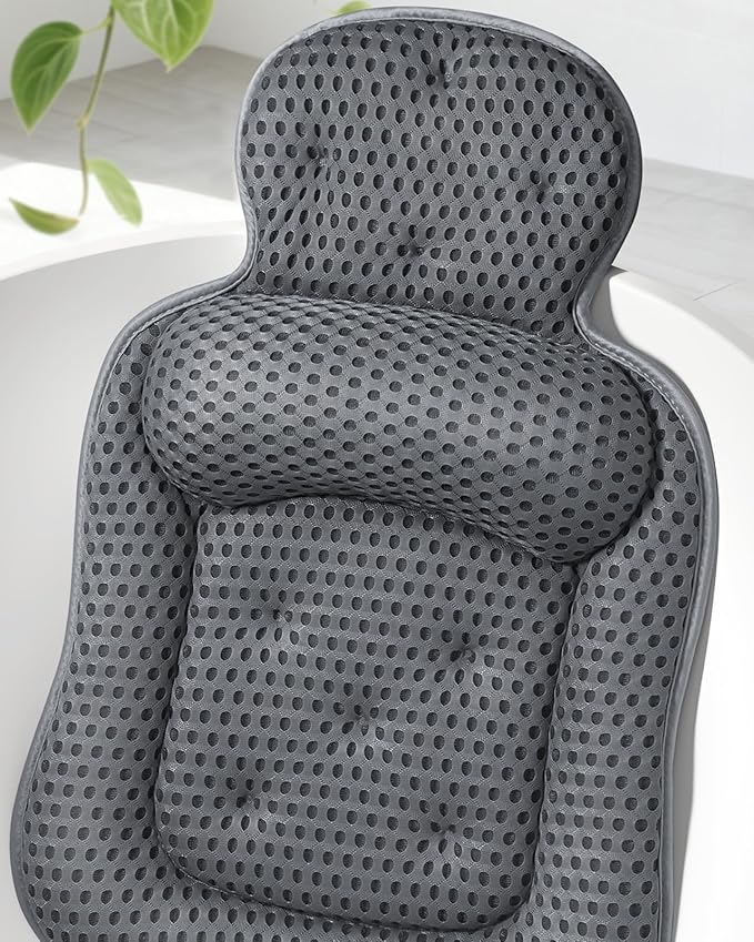 Bath Pillows for Tub, Cozy Bathtub Cushion for Head and Neck with Soft 5D Mesh Fabric and 54 Non-Slip Suction Cups, Relaxing Tub Shower Accessories Spa Gifts Gray Standard